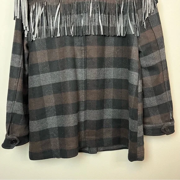 NWT Something Navy Charcoal Combo Plaid Fringe Shacket Size XL Women